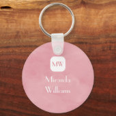 Eenvoudig en zwart-wit roze monogram met naam sleutelhanger (Voorkant)