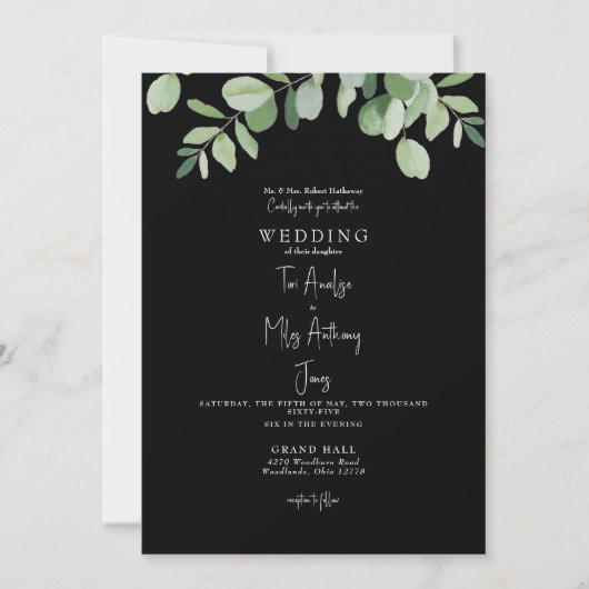 Eenvoudig Eucalyptus Greenery Black Wedding Kaart (Voorkant)