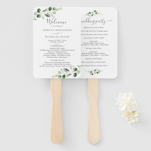 Eenvoudig Eucalyptus Greenery Wedding Programme Handwaaier (Voorkant en achterkant)