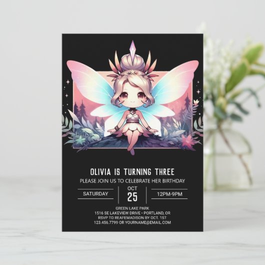 Eenvoudig feeënthema digitale verjaardag kaart (Staand voorkant)