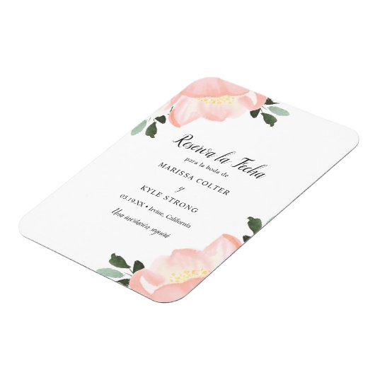 Eenvoudig Floral Blush Pink Spaans sparen de Datum Magneet (Linkerzijde)
