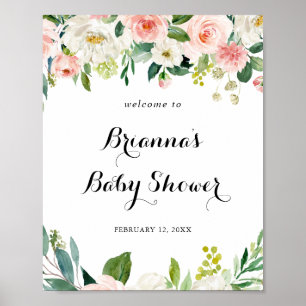 Eenvoudig Floral Green Foliage Baby shower Welkom Poster