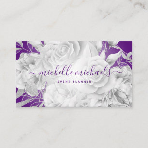 Eenvoudig Floral Paars- en Silver Modern-script Visitekaartje