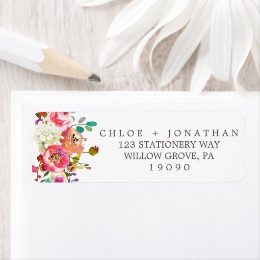 Eenvoudig Floral Waterverf Bouquet Wedding Label (Insitu)