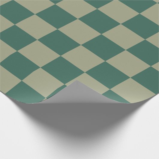 Eenvoudig Forest Green en Sage Checkerboard-patroo Cadeaupapier (Hoek)