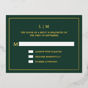 Eenvoudig Forest Green Monogram Elegante bruiloft  Folie Uitnodiging Briefkaart