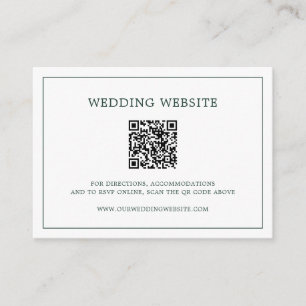 Eenvoudig Forest Green Monogram QR Code Trouwen Informatiekaartje