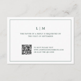 Eenvoudig Forest Green Monogram QR Code Trouwen RSVP Kaartje