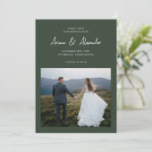 Eenvoudig Forest Green Script Fotobruiloft Save The Date (Staand voorkant)