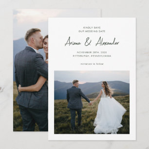 Eenvoudig Forest Green Script Fotobruiloft Save The Date