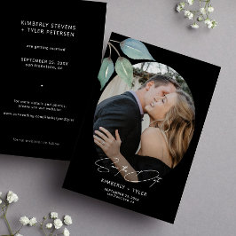 Eenvoudig foto elegant script zwarte bruiloft save the date
