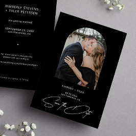 Eenvoudig foto elegant script zwarte bruiloft save the date