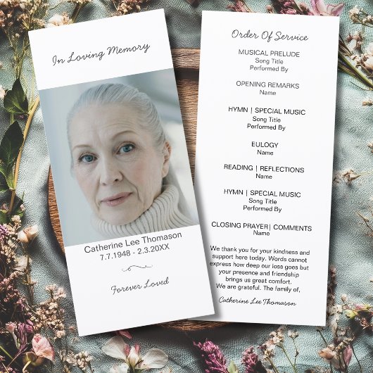 Eenvoudig Foto Rouwkaart Funeral Flat Program ter  Programma