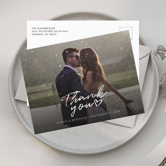Eenvoudig fotohuwelijk Dank je Briefkaart