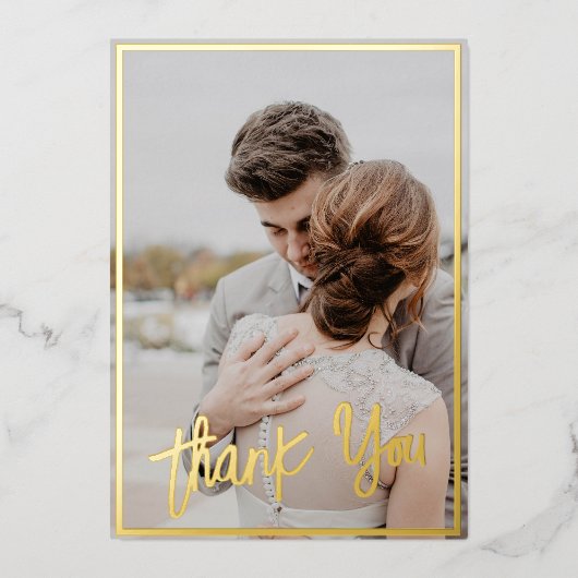 Eenvoudig fotohuwelijk Dank je Folie feestdag Kaar Folie Feestdagenkaart (Voorkant)