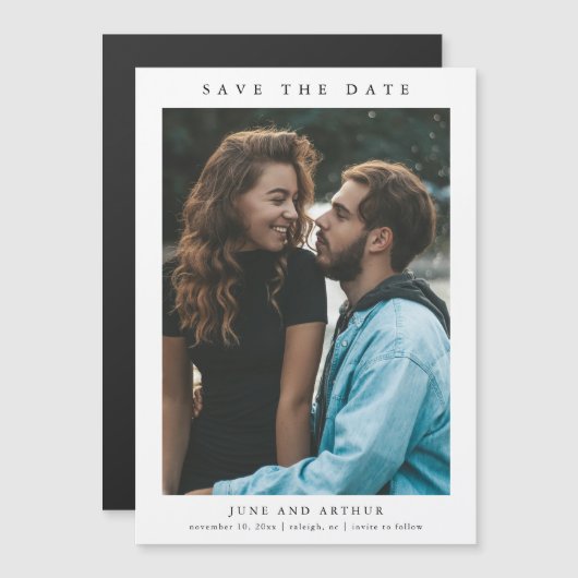 Eenvoudig fotohuwelijk sparen de datum magnetische uitnodiging (Voorkant / Achterkant)