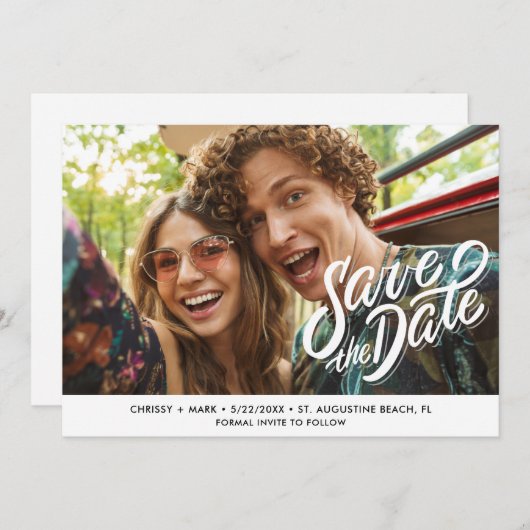 Eenvoudig fotohuwelijk sparen de datum save the date (Voorkant / Achterkant)