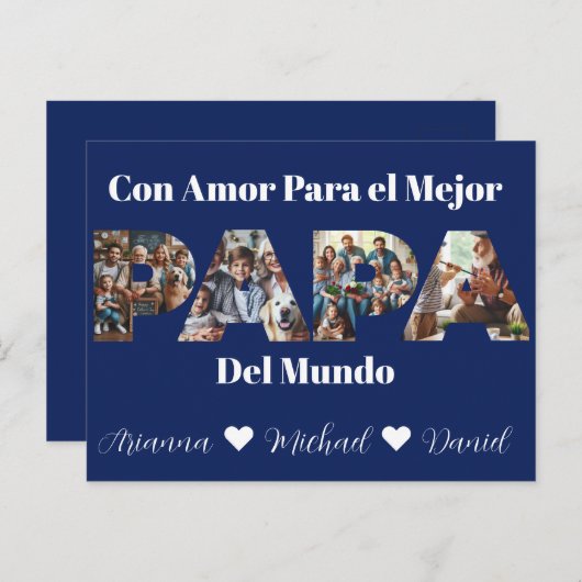 Eenvoudig fotoscript beste papa ooit Spaans Briefkaart (Voorkant / Achterkant)