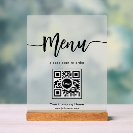 Eenvoudig Frosted Minimalist Menu Script QR-code Acryl Bord (Neutraal)