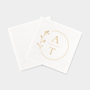 Eenvoudig gebladerte Elegant Monogram Huwelijk Folie Servetten