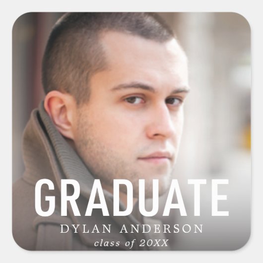 Eenvoudig gebold Afstuderen Foto Afstuderen Vierkante Sticker (Voorkant)