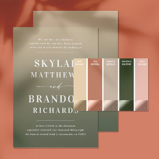 Eenvoudig gebold Names Green & Gold Ombre Wedding Kaart