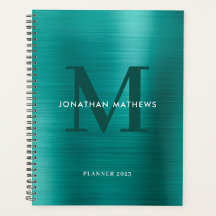 Eenvoudig geborsteld metallisch Blauwgroen Klassie Planner