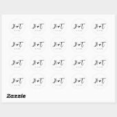 Eenvoudig Geborsteld Script Hart Monogram Bruiloft Ronde Sticker (Vel)