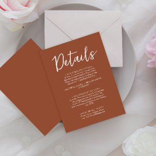 Eenvoudig gebrand Sinaasappel script Boho bruiloft Informatiekaartje