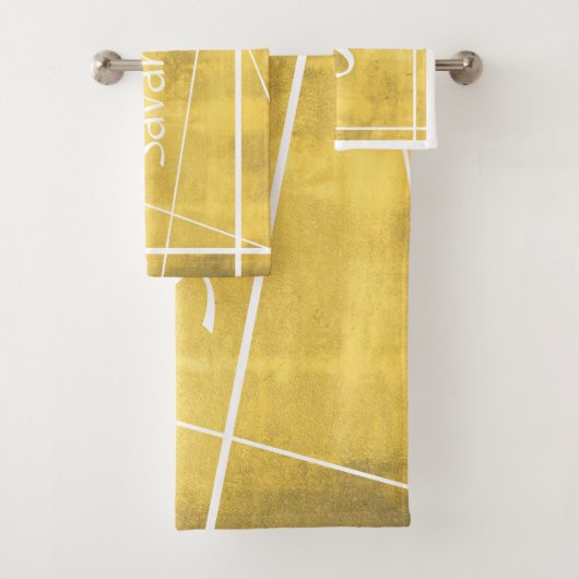 Eenvoudig geel Abstract Jouw naam gestript Bad Handdoek (Insitu)