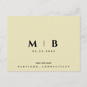 Eenvoudig Geel Monogram Bruiloft Bewaar de Datum Briefkaart