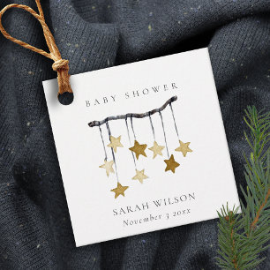 Eenvoudig geel neutraal Star mobiel Baby shower Bedankjes Labels