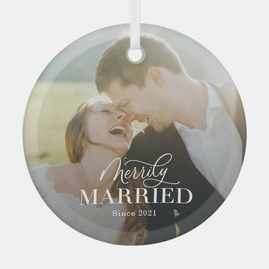 Eenvoudig gehuwde aangepaste kerstversiering met f glas ornament (Voorkant)