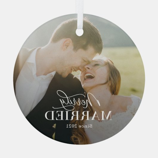 Eenvoudig gehuwde aangepaste kerstversiering met f glas ornament (Achterkant)