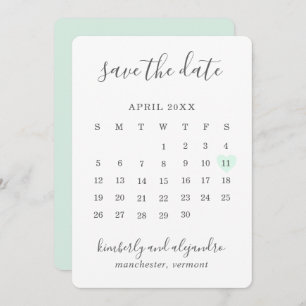 Eenvoudig geluid met groene hartkalender save the date