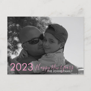 Eenvoudig Gelukkig Nieuwjaar 2023 Roze Script Foto Briefkaart
