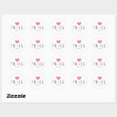 Eenvoudig gemonogrammeerd Heart Wedding Ronde Sticker (Vel)