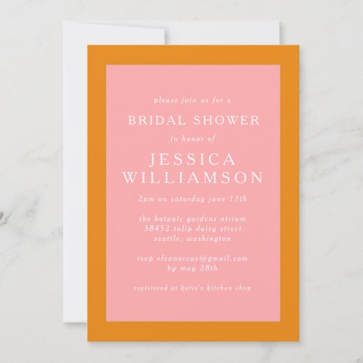 Eenvoudig geometrisch roze en Oranje Vrijgezellenf Kaart (Voorkant)