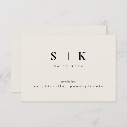 Eenvoudig gestroomlijnd monogram beige Sla datum I (Voorkant / Achterkant)