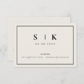 Eenvoudig gestroomlijnd monogram beige Sla datum V (Voorkant / Achterkant)