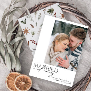 Eenvoudig Getrouwd en Blij Huwelijksfotografie Feestdagenkaart