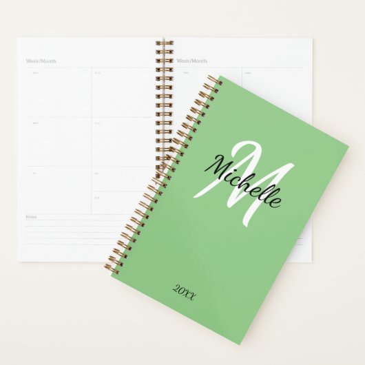 Eenvoudig Girly Groen Monogram Naam + Initiaal Planner (Display)