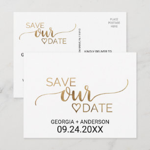 Eenvoudig Gold Calligraphy Weddenschap Save the Da Aankondigingskaart