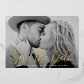 Eenvoudig Gold Foil Script Foto slaat de datum op Folie Uitnodiging (Voorkant)