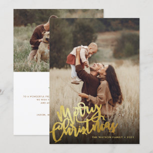 Eenvoudig Gold Foil-script Merry Kerstry 2 Foto Feestdagenkaart
