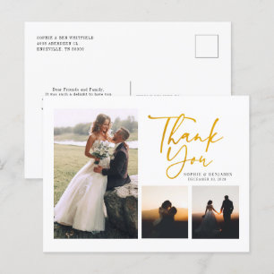 Eenvoudig Gold Hand-Lettered Wedding Hartelijk dan Briefkaart