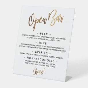 Eenvoudig Gold Handwriting Open Bar-menu Reclamebord Met Voetstuk