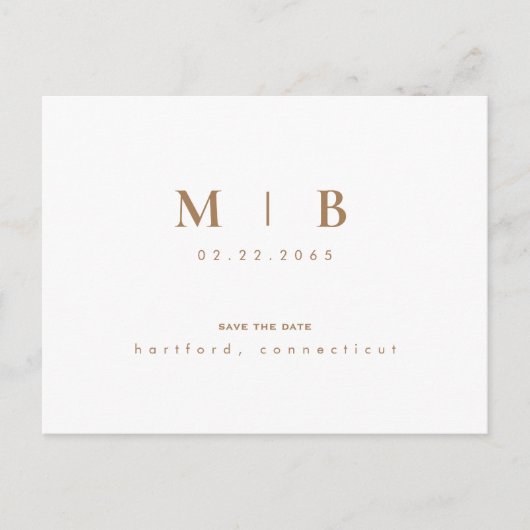 Eenvoudig Gold Monogram White Sparen de Datum Aankondigingskaart (Voorkant)