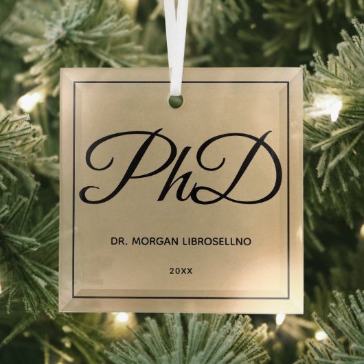 Eenvoudig Gold Name PhD-Afstuderen Glas Ornament (Insitu)