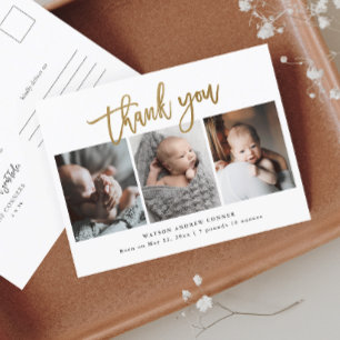 Eenvoudig Gold Script 3 Foto Baby Hartelijk dank Briefkaart